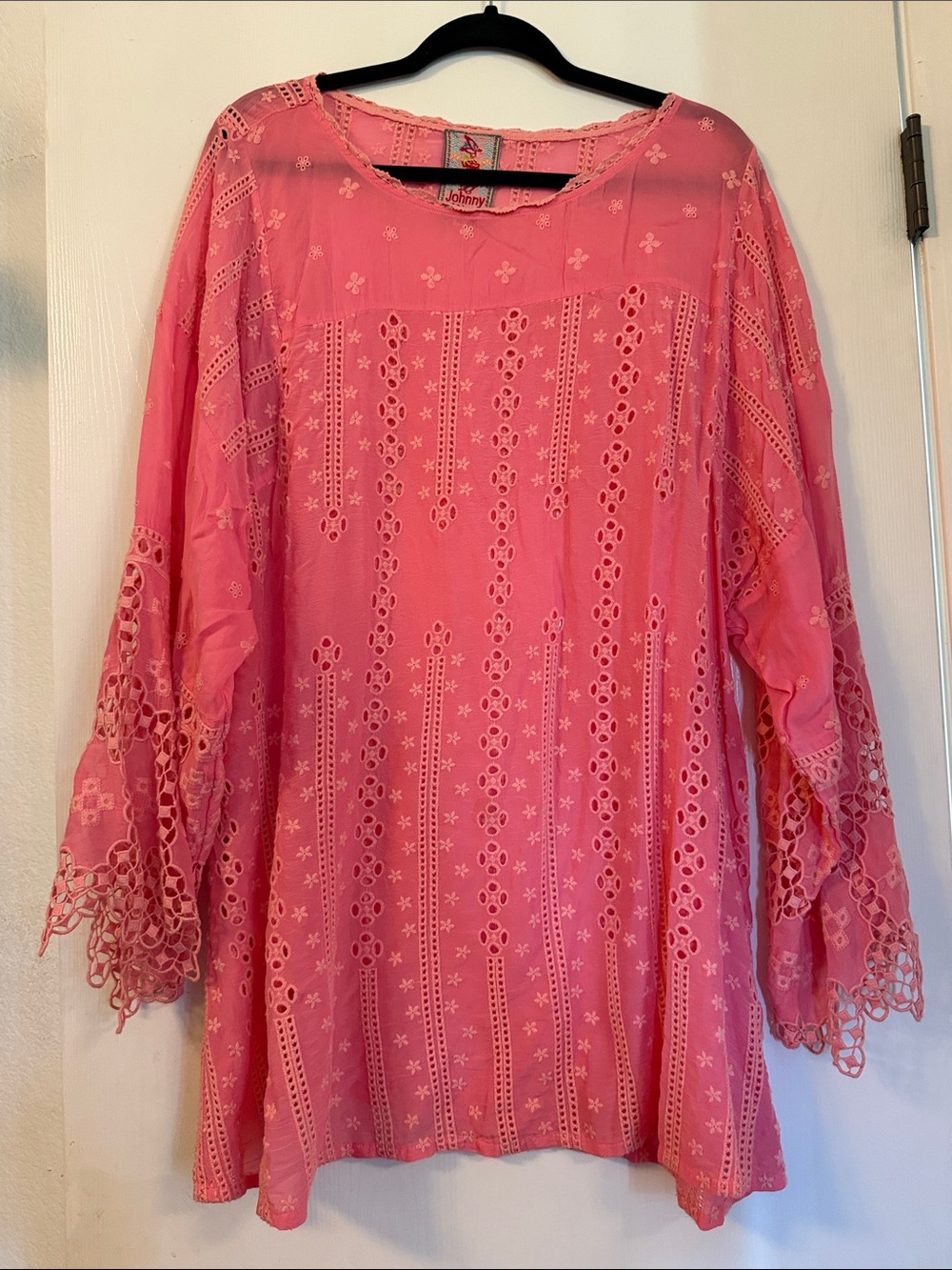 Johnny Was Pink Eyelet Lace Tunic